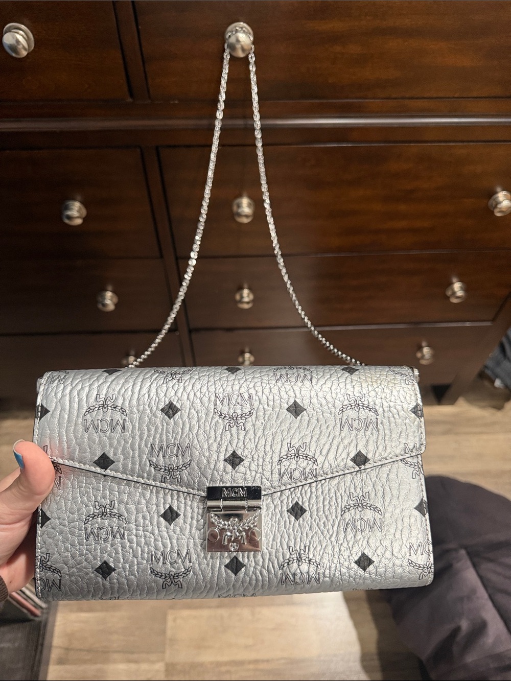 MCM Silver Monogram Chain Crossbody and wallet. Purse never been used